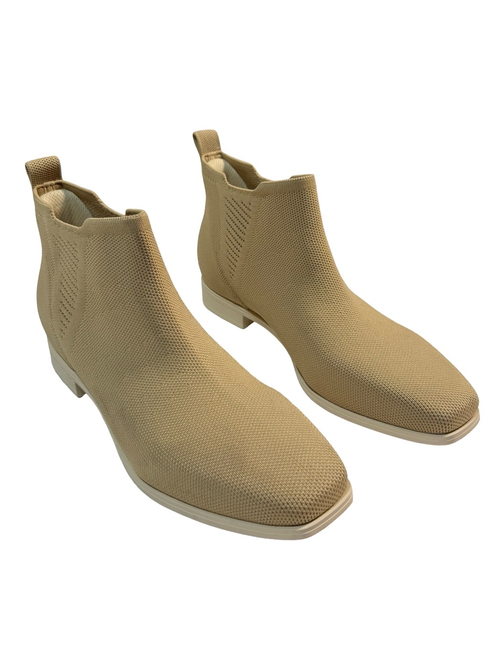 VIVAIA Ryan Square Toe Chelsea Boots Nude Peach Beige Knit Slip On Womens Sz 8.5